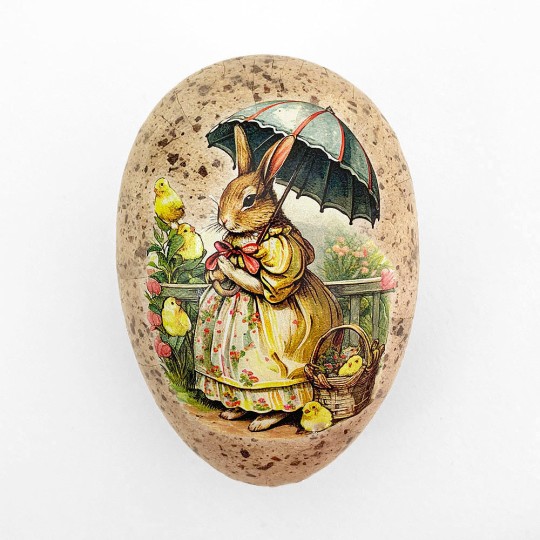 4-1/2" Bunny with Umbrella Speckled Egg Paper Mache Easter Egg Box ~ Germany